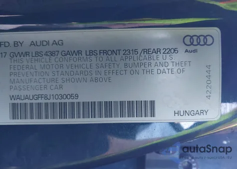 2018 Audi A3 2.0T Premium/2.0T Tech Premium from USA, damaged, VIN WAUAUGFF8J1030059
